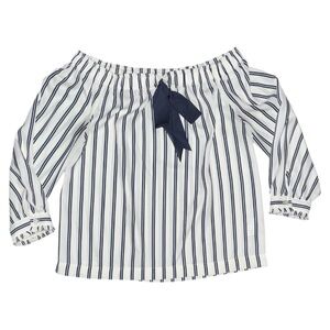 J. Crew Navy & White Striped Off-the-shoulder Bow Top